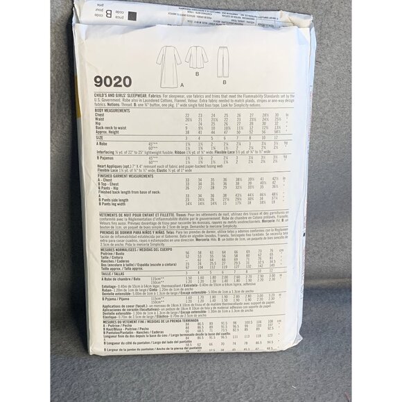 Simplicity Girls Sleepwear Sewing Pattern Sz 3-12 9020 - Uncut - Picture 3 of 4